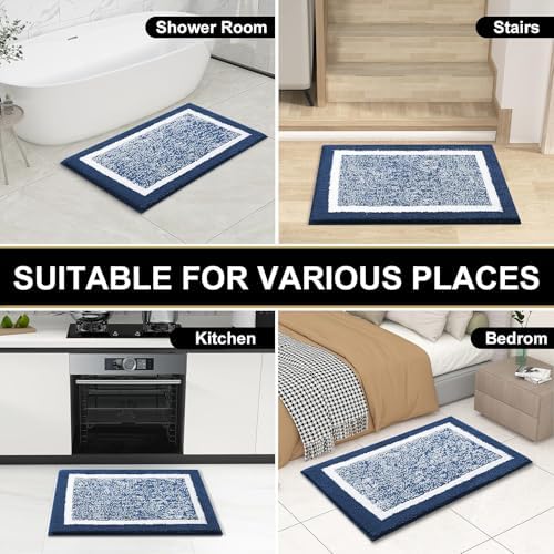 OLANLY Large Bathroom Rugs 44x32, Soft Absorbent Microfiber Bath Rugs, Navy