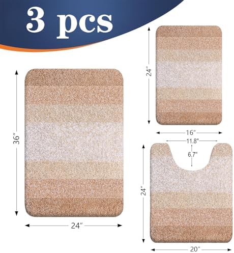 OLANLY Microfiber Bathroom Rugs Sets 3 Piece, 36"x24"+24"x16"+24"x20"