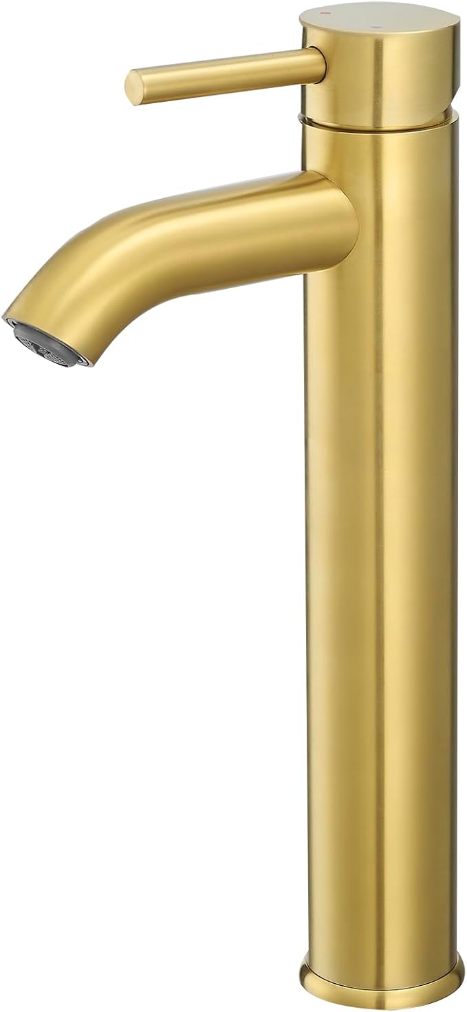 VOTON Vessel Sink Faucet Brushed Gold Tall Bathroom Faucets Single Handle One Hole Rv Vanity Lavatory Bathroom Sink Faucet