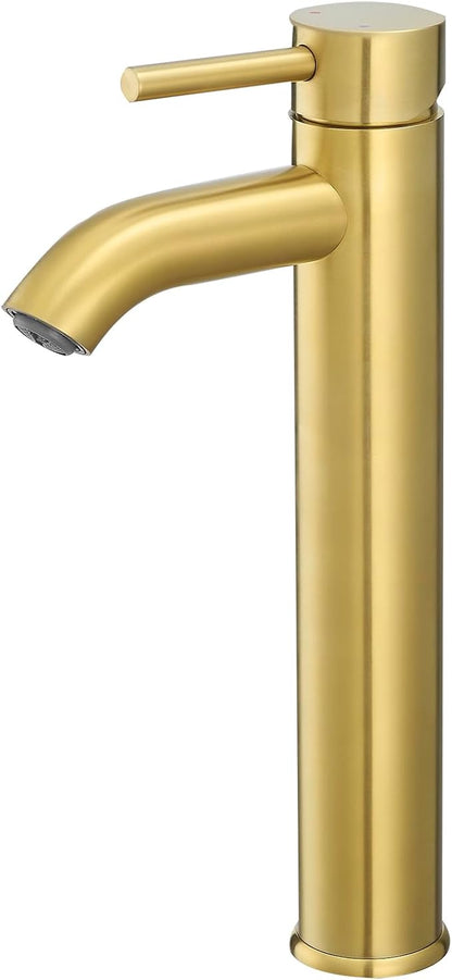 VOTON Vessel Sink Faucet Brushed Gold Tall Bathroom Faucets Single Handle One Hole Rv Vanity Lavatory Bathroom Sink Faucet