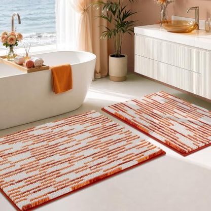 BSICPRO Bathroom Rugs Sets 2 Piece, Fall Bath Mat 20"x32"+16"x24", Orange