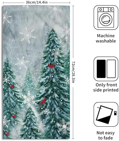 Winter Christmas Trees Hand Towels Set of 2, 28x14 Inch Nature Green Forest Mountain Birds Decorative Fingertip Towel Soft Absorbent Dish Cloths for Guest Gym Yoga Home Decor