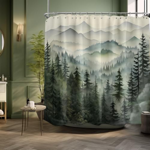 Sage Green Forest Extra Wide Shower Curtain, 108X72 in for Clawfoot Tub