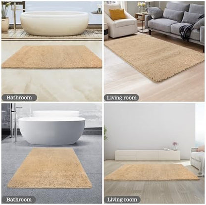 Yeaban Chenille Ivory Cream Bathroom Rug 30"x50",Non-Slip Rubber Backing