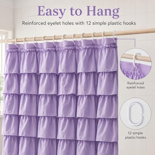 Purple Ruffle Shower Curtain for Bathroom, 72 x 84 inch, 1 Panel