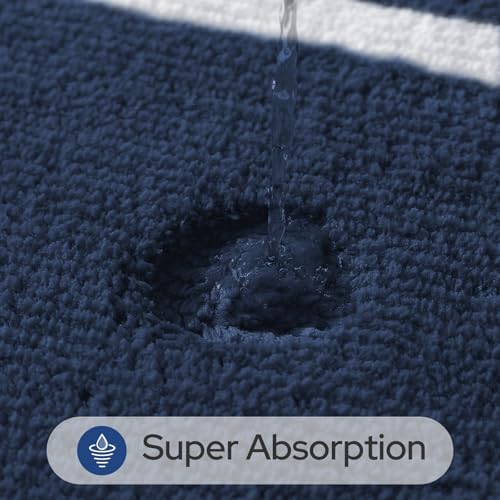 HOMEIDEAS Navy Blue Bathroom Rugs Sets 2 Piece 20" x 32" + 16" x 24"