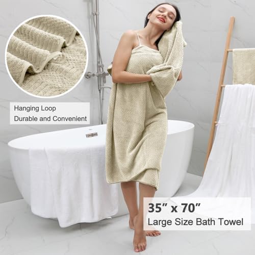 8 Pcs Camel Oversized Bath Towel Set-2 Extra Large Bath Sheets,2 Hand Towels,4 Washcloths Soft Bathroom Towels Highly Absorbent Quick Dry Beach Chair Towels Woven Towels for Hotel and Spa