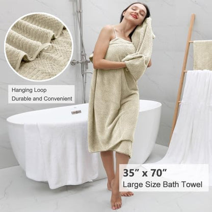 8 Pcs Camel Oversized Bath Towel Set-2 Extra Large Bath Sheets,2 Hand Towels,4 Washcloths Soft Bathroom Towels Highly Absorbent Quick Dry Beach Chair Towels Woven Towels for Hotel and Spa