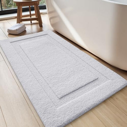 LUMI Large Bathroom Rugs Soft Absorbent, Non Slip Bath Mat 24x43, White