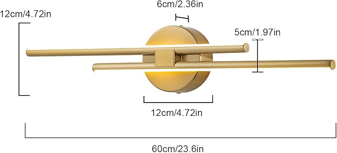 EDISLIVE Dimmable Modern LED Vanity Light Fixtures Bathroom Vanity Wall Lighting, 23.6 in Mirror Vanity Lighting Fixtures for Bathroom Bedroom Makeup Living Room,3000K Warm Light(Gold)