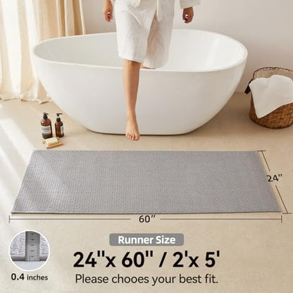 Triohero Bathroom Runner Rug, Long Bath Mat Washable Thin Quick Dry Low Pile Bathroom Runner Rugs 24 x 60 Non Slip, Light Grey 24"x60"