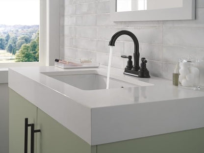 Delta Roe Centerset Matte Black Bathroom Faucet, 4 Inch 3 Hole Bathroom Sink Faucet for Vanity, Push-Pop Drain Assembly, Matte Black 25985LF-BL