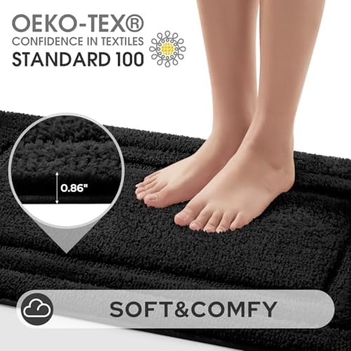 HOMEIDEAS Bathroom Rugs Sets 2 Piece, Soft Extra Long Bath Mat Black