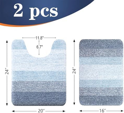 OLANLY Micorfiber Bathroom Rug Set 2 Piece, 24"x16"+U-Shaped 24"x20"
