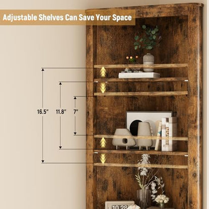 INNOD 69" Tall Corner Shelf with Doors, 6-Tier Corner Storage Cabinet with Doors, Space Saver Shelf for Bathroom, Bathroom Floor Cabinet for Living Room Kitchen, Hallway