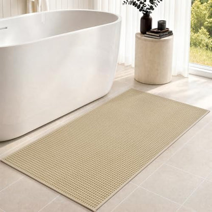 tchdio Bathroom Runner Rug, Absorbent Washable Thin Bath Mat, Non Slip Quick Dry Bath Rugs with Solid Rubber Backing, Low Profile Bath Mat, Beige, 24" x 48"
