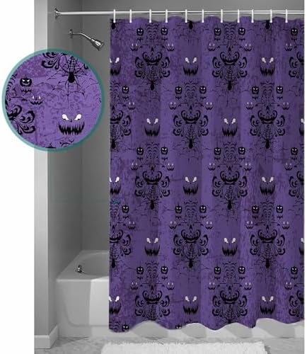 Shower Curtain Bathroom Set Spooky Halloween Haunted Ghost Cobweb Waterproof Shower Curtains with Grommets Hooks Black Purple Privacy Bath Curtain for Bathtub Decor 72x78in
