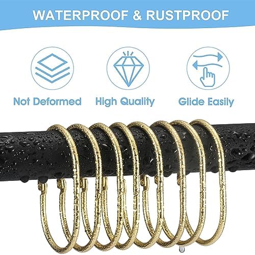 24 Pcs Shower Curtain Rings, Goowin Shower Curtain Hooks, Oval Snap Shower Rings for Curtain, Metal Gold Shower Curtain Rings Rust Proof, Glide Smoothly Shower Hooks for Shower Curtain Rod (Gold)
