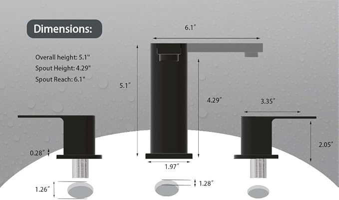 Bathroom Faucet Black 3 Hole, Matte Black Widespread Bathroom Faucet, 2-Handle 8-Inch Center Mount Bathroom Sink Faucet with Hose and Pop-Up Drain for RV Bath Vanity Lavatory, VAL079BRH