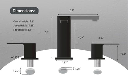 Bathroom Faucet Black 3 Hole, Matte Black Widespread Bathroom Faucet, 2-Handle 8-Inch Center Mount Bathroom Sink Faucet with Hose and Pop-Up Drain for RV Bath Vanity Lavatory, VAL079BRH