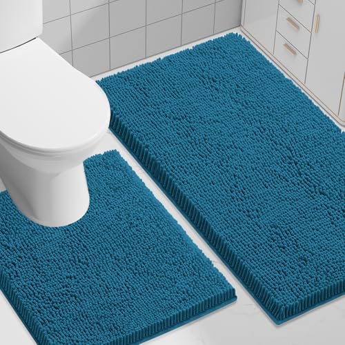 Smiry Bathroom Rugs Sets 2 Piece (30x20+ U Shape 24x20, Peacock Blue)