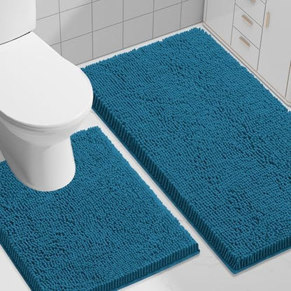 Smiry Bathroom Rugs Sets 2 Piece (30x20+ U Shape 24x20, Peacock Blue)