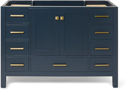 ARIEL Cambridge 48-inch Bathroom Vanity Base Cabinet,Solid Wood, 2 Soft Closing Doors, 9 Dovetail Drawers, Midnight Blue
