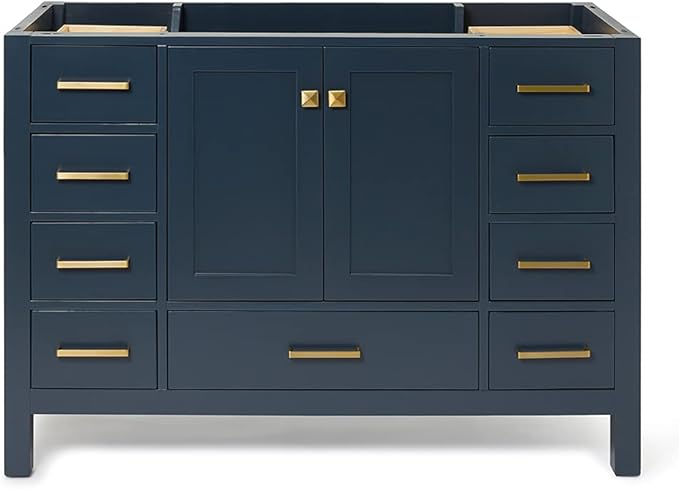 ARIEL Cambridge 48-inch Bathroom Vanity Base Cabinet,Solid Wood, 2 Soft Closing Doors, 9 Dovetail Drawers, Midnight Blue