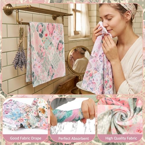 FuWeave 8 Pcs Vintage Floral Shower Curtain Set Girly Bathroom Decor Flower Waterproof Bathroom Accessories Rustic Farmhouse Shower Curtain Sets with Towels Carpet Bath Mat Toilet Rugs and 12 Hooks