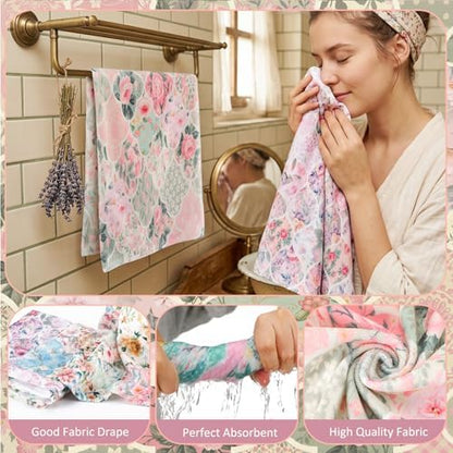 FuWeave 8 Pcs Vintage Floral Shower Curtain Set Girly Bathroom Decor Flower Waterproof Bathroom Accessories Rustic Farmhouse Shower Curtain Sets with Towels Carpet Bath Mat Toilet Rugs and 12 Hooks