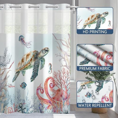 No Hook Shower Curtain with Snap-in Liner 71x74 Inch