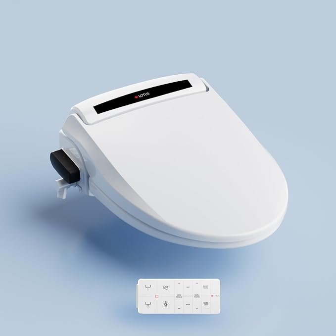 Lotus Bidet ATS-800R Elongated Bidet Toilet Seat with Wireless Remote, Warm Water Wash, Heated Seat, Warm Air Dryer, Night Light, Self-Cleaning Nozzle, Energy Saving, White