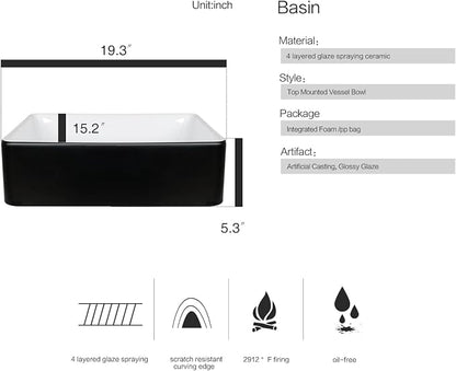 48 Inch Bathroom Vanity with Sink, Traditional Freestanding Black Bathroom Vanity Cabinet with Four Drawers, Pedestal Cabinet with Two Black and White Ceramic Vessel Sinks