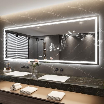 Keonjinn 96 x 36 Inch LED Bathroom Mirror with Lights, Bluetooth Speaker