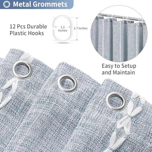 MitoVilla Blue Boho Fabric Shower Curtain, Modern Farmhouse Polyester Linen Shower Curtains for Vintage Rustic Bathroom Decor, Country Tassel Thick Cloth Shower Curtain, 72 x 72 (Pack of 2)