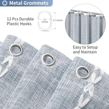 MitoVilla Blue Boho Fabric Shower Curtain, Modern Farmhouse Polyester Linen Shower Curtains for Vintage Rustic Bathroom Decor, Country Tassel Thick Cloth Shower Curtain, 72 x 72 (Pack of 2)