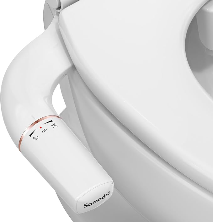 SAMODRA Ultra-Slim Hygienic Bidets Attachment for Existing Toilets - Adjustable Fresh Water Pressure Self Cleaning Nozzle Easy to Install, Rose Gold