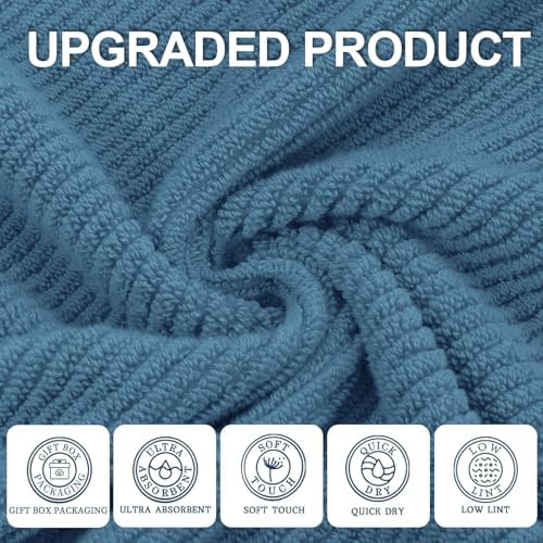VOOVA & MOVAS Hand Towels 4PC, 100% Cotton, 18x28 in, Dark Blue