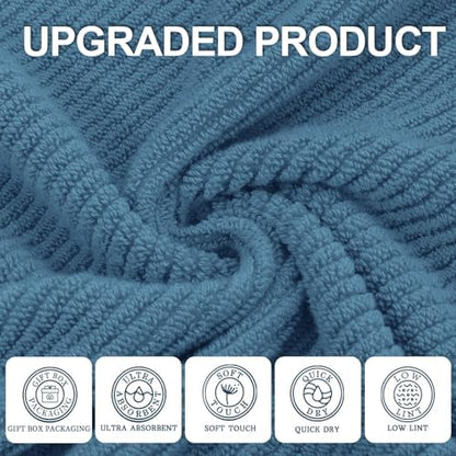 VOOVA & MOVAS Hand Towels 4PC, 100% Cotton, 18x28 in, Dark Blue