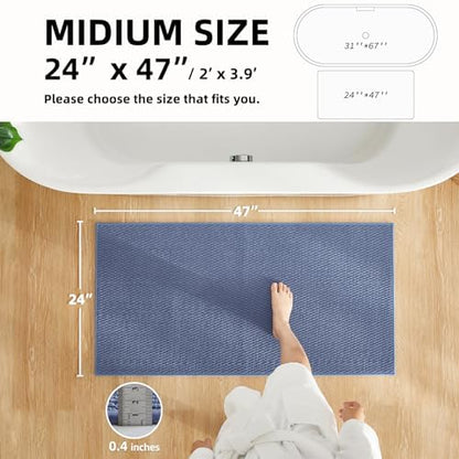 TYUU Bathroom Rugs Non Slip Washable, Super Absorbent Thin Bath Mat Quick Dry Low Pile Bathroom Rug, Denim Blue 24"x47"