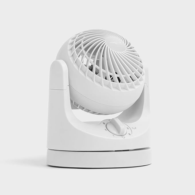 IRIS USA WOOZOO Desk Fan, Oscillating Table Air Circulator, 3 Speeds, 32ft Max Air Distance, 112° Adjustable Tilt, 27.5db Quiet Motor, Small Fan for Bedroom, Office, Dorm, White