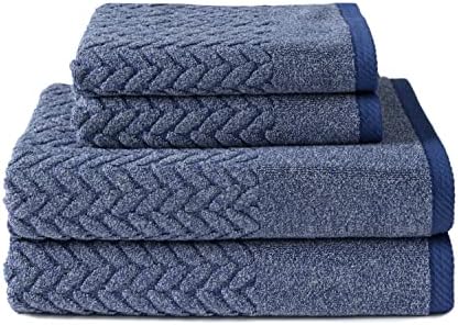 Texere 100% Organic Cotton Jacquard 650 GSM Premium Bath Towel Sets - Extra Absorbent Quick Dry and Plush (Cable, Estate Blue, 2 Bath & 2 Hand Towels)