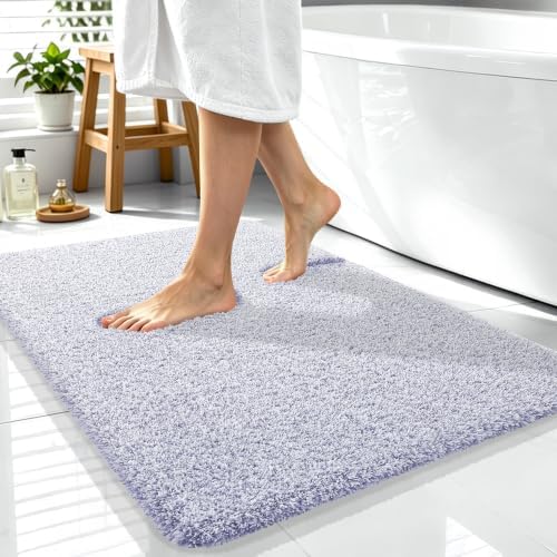 OLANLY Microfiber Bathroom Rugs 40x32, Quick Dry Mat, Lavender and White