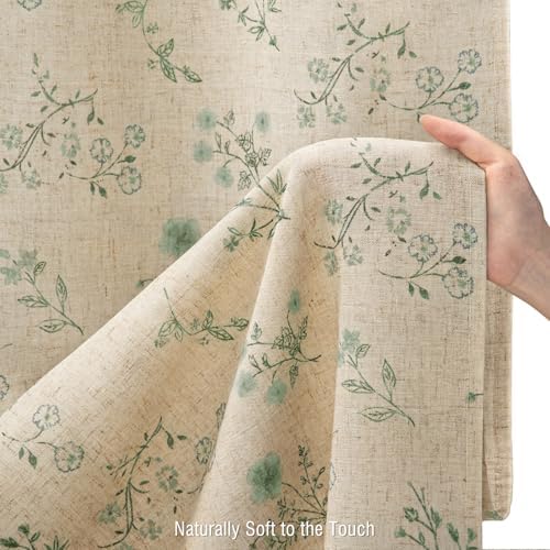 Sage Green Floral Farmhouse French Vintage Linen Shower Curtain 72Wx72H
