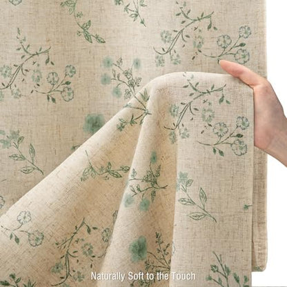 Sage Green Floral Farmhouse French Vintage Linen Shower Curtain 72Wx72H