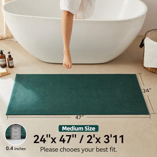 Triohero Bathroom Rugs Non Slip Washable, Super Absorbent Thin Bath Mat Quick Dry Low Pile Bathroom Rug, Dark Green 24"x47"