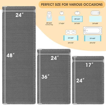 IM HOME Waffle Bath Mat Set 3 Piece Grey,Woven Modern Bath Rug Mats, Absorbent Non Slip Bath Floor Mat, Soft Washable Boho Bath Rugs with Tassels for Bathroom, Bedroom, Kitchen,Tub