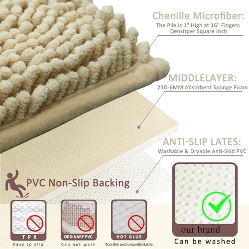 Bathroom Rugs Sets 3 Piece Non Slip,Bath Rugs with PVC Backing Bath Carpet,Bathroom Rug Washable,Absorbent,Plush Carpet Mats,Bath Mats for Bedroom, Kitchen,Tub,Home Decor(Camel)