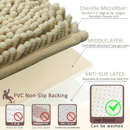 Bathroom Rugs Sets 3 Piece Non Slip,Bath Rugs with PVC Backing Bath Carpet,Bathroom Rug Washable,Absorbent,Plush Carpet Mats,Bath Mats for Bedroom, Kitchen,Tub,Home Decor(Camel)