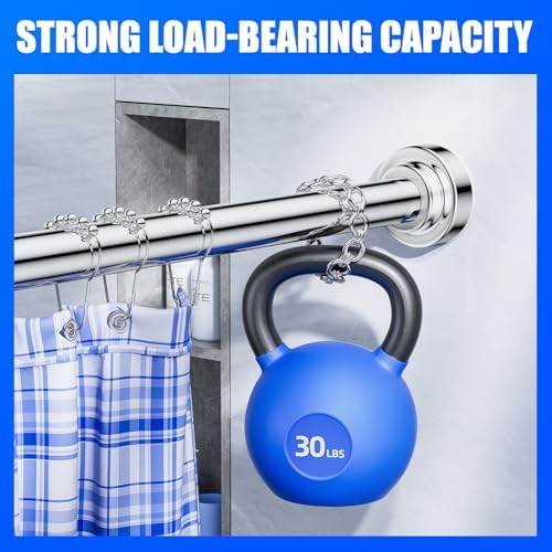 Ausemku Shower Curtain Rod - 32-104 Inch Rustproof Tension Rod, Non-Slip Spring Design, No Drilling Adjustable Curtain Rod for Bathroom, Kitchen, and Closet（Silver）